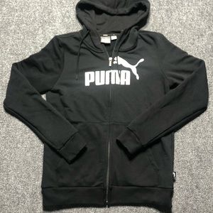 PUMA Women's Essentials Logo Full-Zip Hoodie Winter Warm Black with White Logo